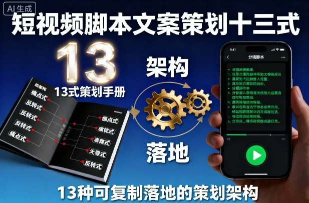 短视频脚本文案策划十三式，13种可复制落地的策划架构