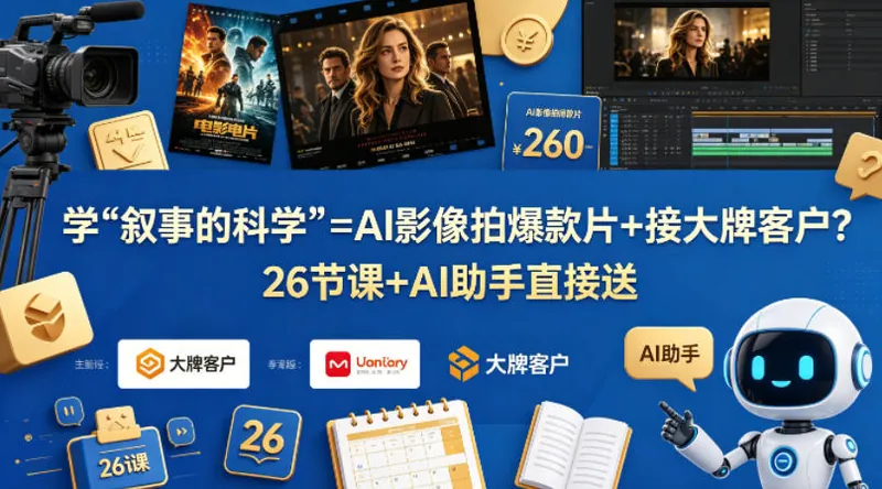 a63083dccae8ded0791f9c7a8ebc9505.jpeg 学《叙事的科学》=AI影像拍爆款片+接大牌客户?26节课+AI助手直接送【原创双语字幕】