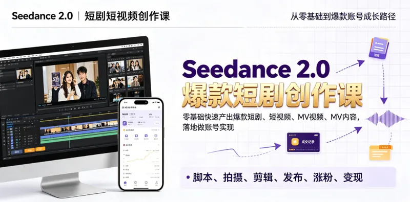e588166e36ea79d70f4473713f010ee1.jpeg Seedance 2.0短剧短视频创作课,零基础快速产出爆款短剧、短视频、MV内容,落地做账号实现变现