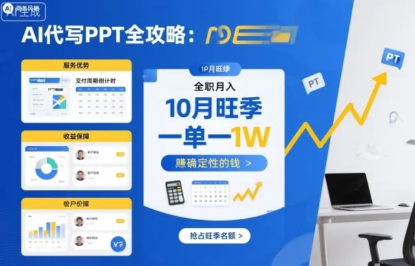 AI代写PPT全攻略，10月旺季，一单一结，全职月入1W，賺确定性的钱