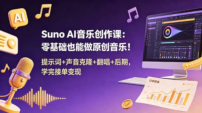 0eef8d9ee6672e7dd13fc885b788b09f.jpeg Suno AI音乐创作课:零基础也能做原创音乐!提示词+声音克隆+翻唱+后期,学完接单变现