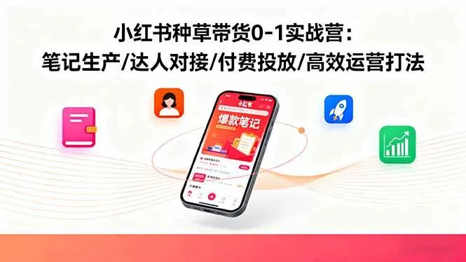 （16310期）小红书种草带货0-1实战营：笔记生产/达人对接/付费投放/高效运营打法