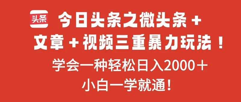 118955de6570e167caed3e09e446f32d.jpeg (16556期)今日头条之微头条+文章+视频三重暴力玩法,学会一种轻松日入2000+,…