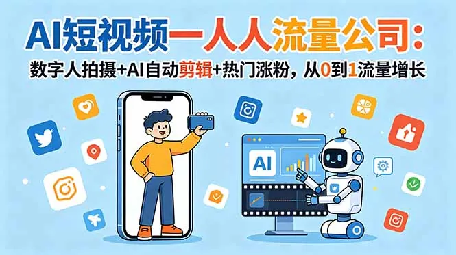 a7b087b42744fc17e1a89b495f0dd4c3.jpeg AI短视频一人流量公司:数字人拍摄+AI自动剪辑+热门涨粉,从0到1流量增长