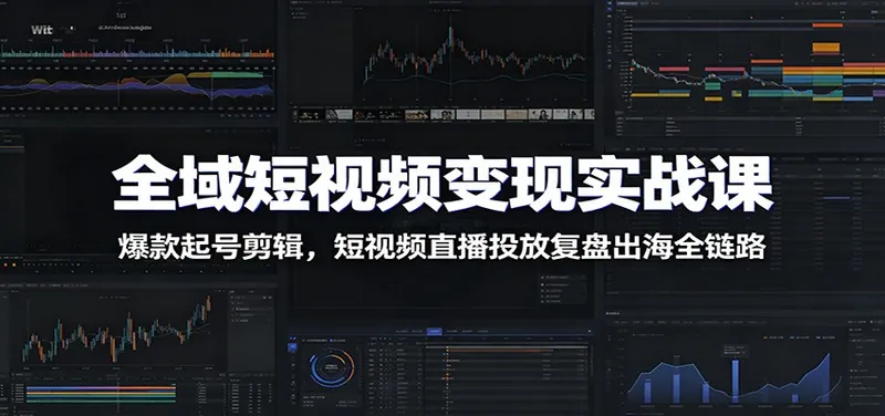 全域短视频变现实战课：爆款起号剪辑，短视频直播投放复盘出海全链路