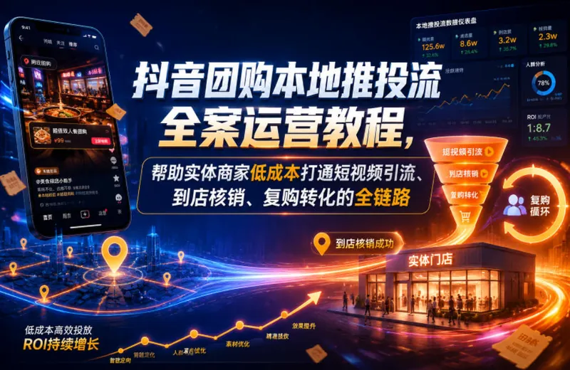 fffdd26980bb28305610c07c29c414e8.jpeg 抖音团购本地推投流全案运营教程,帮助实体商家低成本打通短视频引流、到店核销、复购转化的全链路