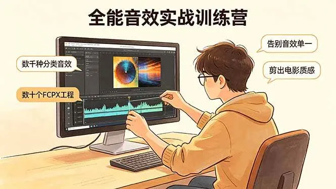 1ceafc6ae740ab110277a2b535f76b7f.jpeg (18287期)全能音效实战训练营:数千种分类音效+数十个FCPX工程,告别音效单一,剪出电影质感
