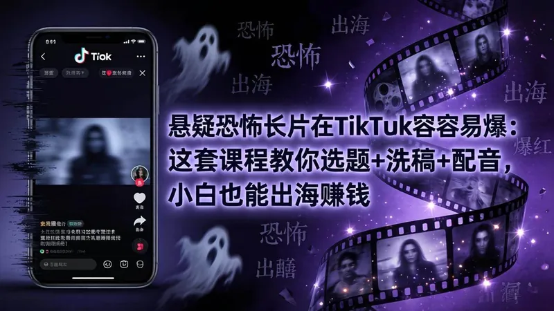 （18220期）悬疑恐怖长片在TikTok最容易爆：这套课程教你选题+洗稿+配音，小白也能出海赚钱