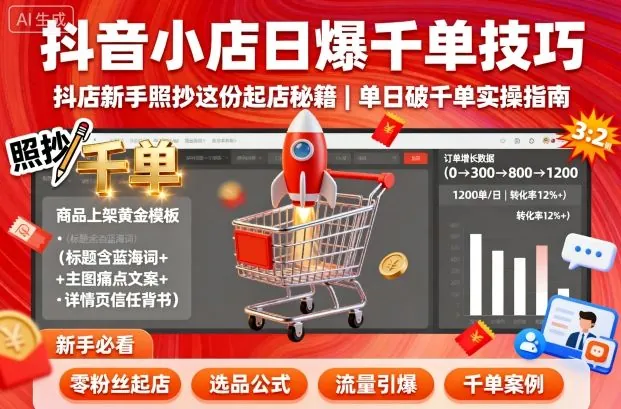 抖音小店日爆千单技巧，抖店新手照抄这份起店秘籍，单日破千单