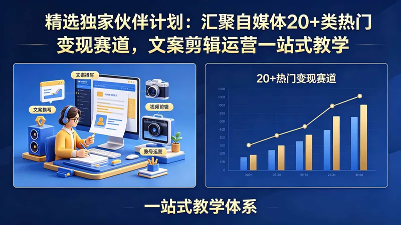 (18478期)精选独家伙伴计划:汇聚自媒体20+类热门变现赛道,文案剪辑运营一站式教学 (18478期)精选独家伙伴计划:汇聚自媒体20+类热门变现赛道,文案剪辑运营一站式教学
