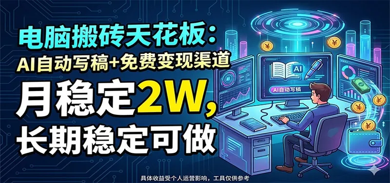 图片[1]|电脑搬砖天花板：AI自动写稿+免费变现渠道，月稳定2W，长期稳定可做|网赚金库 | 网创项目|副业兼职|轻创业|
