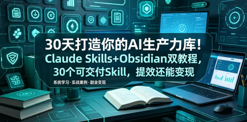 18001fbc29b355f3efb7431ac3e18dbf.jpeg 30天打造你的AI生产力库!Claude Skills+Obsidian 双教程,30 个可交付 Skill,提效还能变现