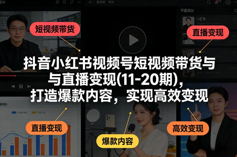 抖音小红书视频号短视频带货与直播变现(10-21期)，打造爆款内容，实现高效变现（更新05月）