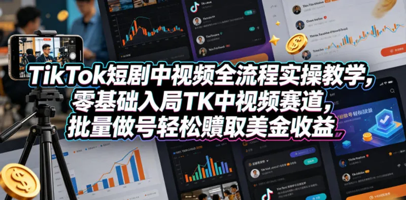 e74e21da677b2a3c83230d6d36850060.jpeg TikTok短剧中视频全流程实操教学,零基础入局TK中视频赛道,批量做号轻松賺取美金收益