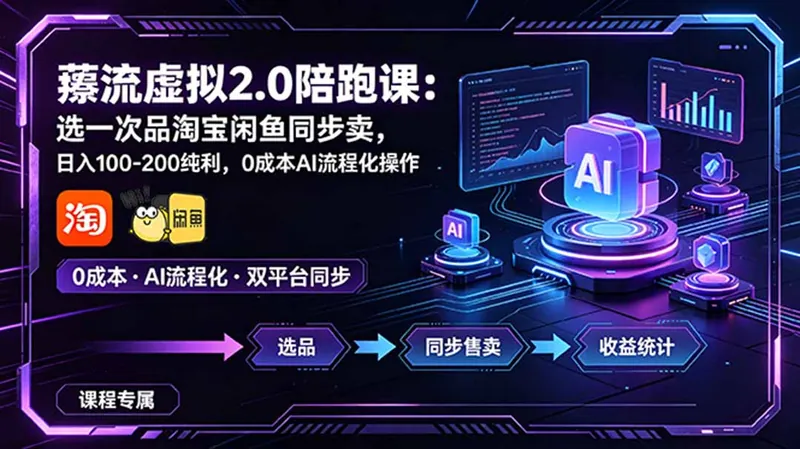 c6a696d48812c57cae8bafac6687d24d.jpeg 薅流虚拟2.0陪跑课:选一次品淘宝闲鱼同步卖,日入100-200纯利,0成本AI流程化操作
