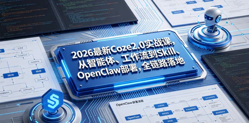 5ed885bf065203001f6c4f987136ea9e.jpeg 2026最新Coze2.0实战课,从智能体、工作流到Skill、OpenClaw部署,全链路落地