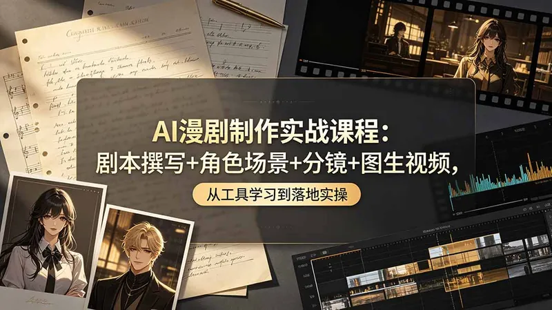 AI漫剧制作实战课程：剧本撰写+角色场景+分镜+图生视频，从工具学习到落地实操