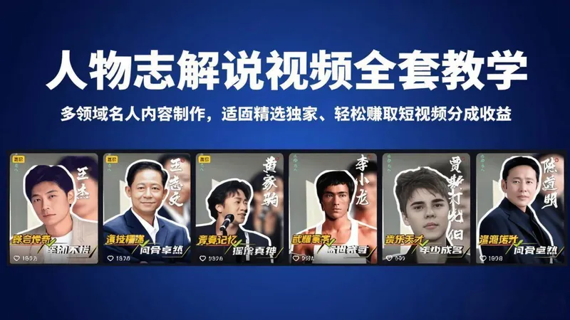（18205期）人物志解说视频全套教学，多领域名人内容制作，适配精选独家，轻松赚取短视频分成收益