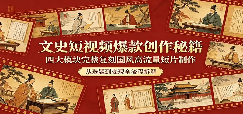 adb268c2795d7b2dc62b10f689e89d46.jpeg 文史短视频爆款创作秘籍:四大模块完整复刻国风高流量短片制作