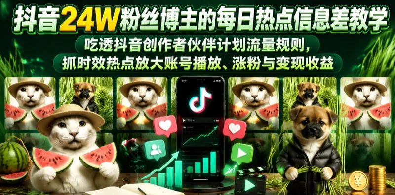 900cd365b1a2b40189549255f9fbfe7b.jpeg 抖音24W粉丝博主的每日热点信息差教学,吃透创作者伙伴计划流量规则,抓时效热点放大账号播放、涨粉与变现收益(更新)