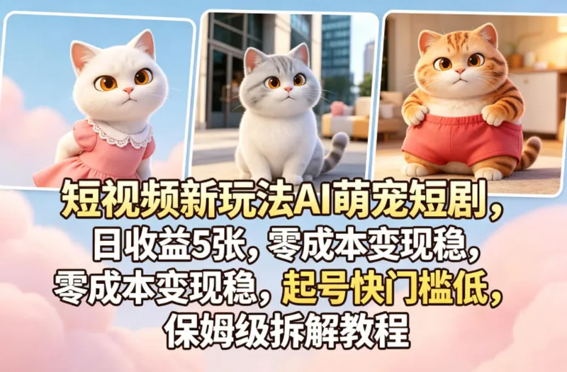 376b215fa65c57ab6702a667d5e273b5.jpeg 短视频新玩法AI萌宠短剧,日收益5张,零成本变现稳,起号快门槛低,保姆级拆解教程