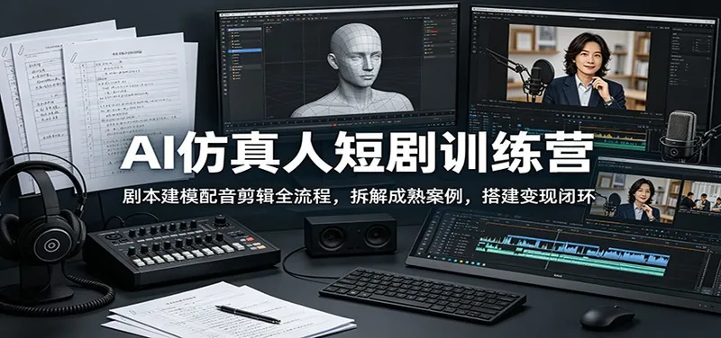 d17b6ba2b3e3c429e0963d37fca22284.jpeg AI仿真人短剧训练营:剧本建模配音剪辑全流程,拆解成熟案例,搭建变现闭环