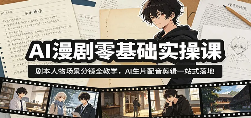 02c64e5f1e2afc2db87fc6c3a1e03ba4.jpeg AI漫剧零基础实操课:剧本人物场景分镜全教学,AI生片配音剪辑一站式落地