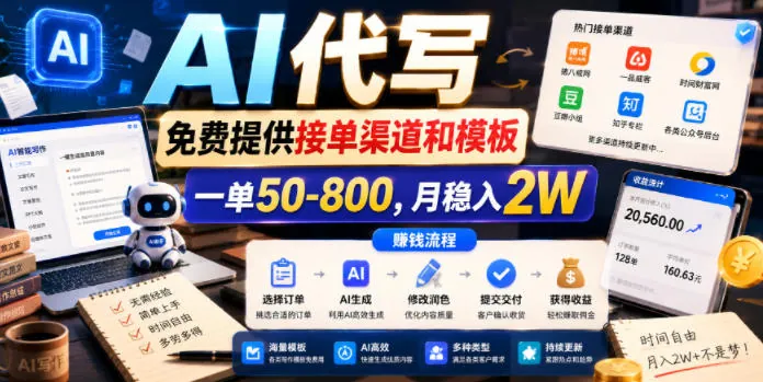 AI代写,免费提供接单渠道和模板,一单50-800,月稳入2W【揭秘】
