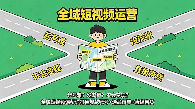起号难？没流量？不会变现？全域短视频课帮你打通爆款账号+选品爆单+直播带货