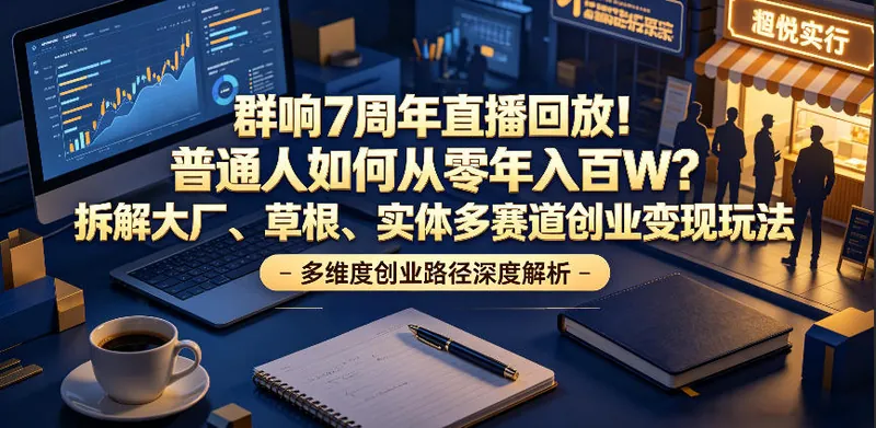 58520f63f3c09fdd5817f186e8bab4b4.jpeg 群响7周年直播回放!普通人如何从零年入百W?拆解大厂、草根、实体多赛道创业变现玩法