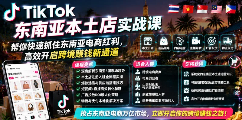 3ae994df7d907b67f4c298d1e2e660fb.jpeg TikTok东南亚本土店实战课,帮你快速抓住东南亚电商红利,高效开启跨境賺钱新通道