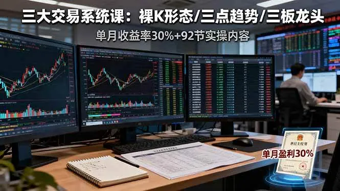 （16269期）三大交易系统课：裸K形态/三点趋势/三板体系，单月收益率30%+92节实操内容