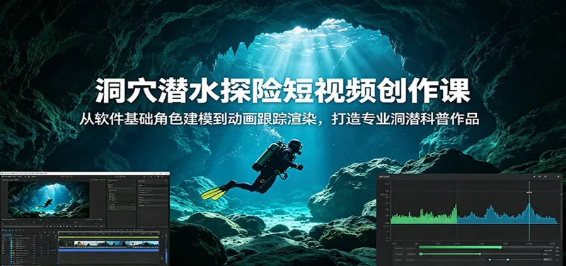 27fe13187c5808c7c86bbfd2f0bd6988.jpeg 洞穴潜水探险短视频创作课:从软件基础角色建模到动画跟踪渲染,打造专业洞潜科普作品