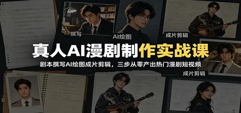 真人AI漫剧制作实战课：剧本撰写AI绘图成片剪辑，三步从零产出热门漫剧短视频