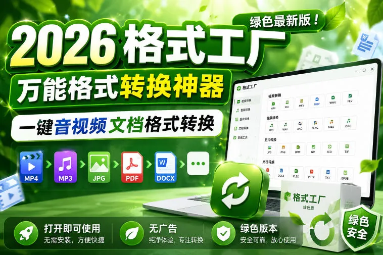 2026格式工厂绿色最新版！万能格式转换神器，一键音视频文档格式转换，打开即可使用，无广告绿色版本