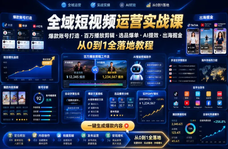 f0d8b23d6bc42e91802f94e2fe725641.jpeg 全域短视频运营实战课,爆款账号打造・百万播放剪辑・选品爆单・AI提效・出海掘金,从0到1全落地教程