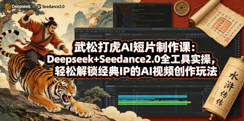 b218e598e27cae4520b80dfb1b448dc4.jpeg 武松打虎AI短片制作课:Deepseek+Seedance2.0全工具实操,轻松解锁经典IP的AI视频创作玩法