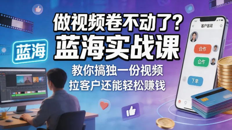 2a5cd70a7e66a1f428157bb168dd7017.jpeg 做视频卷不动了?蓝海实战课教你搞独一份视频,拉客户还能轻松賺钱!【原创双语字幕】
