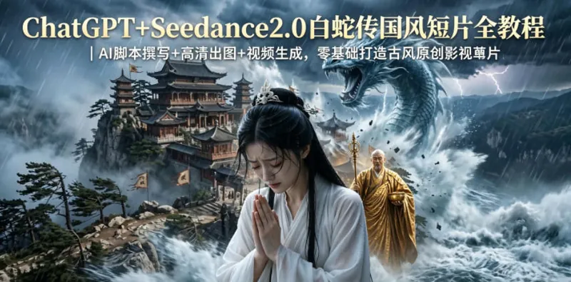 ChatGPT+Seedance2.0白蛇传国风短片全教程｜AI脚本撰写+高清出图+视频生成，零基础打造古风原创影视短片