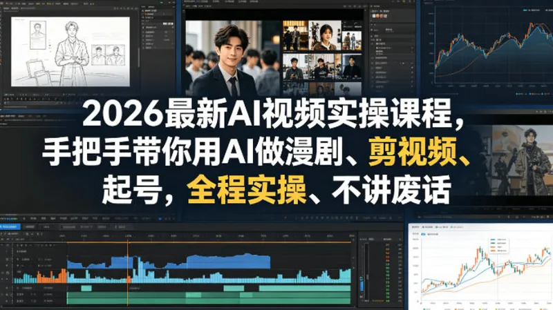 740d578991448d6dd55b84a79ac0654e.jpeg 2026最新AI视频实操课程,手把手带你用AI做漫剧、剪视频、起号,全程实操、不讲废话
