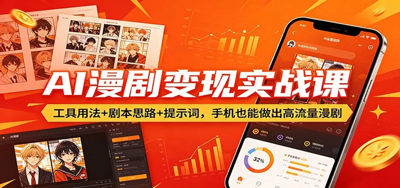 AI漫剧变现实战课：工具用法+剧本思路+提示词，手机也能做出高流量漫剧