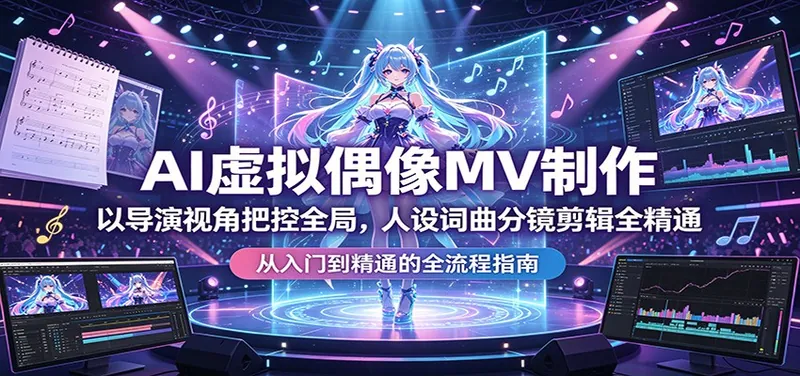 96ad0c98b6f2cbf3c6fde27d6d9594f0.jpeg AI虚拟偶像MV制作:以导演视角把控全局,人设词曲分镜剪辑全精通