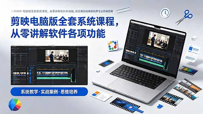 ff957223d6c26dfd1f6565f019026ea2.jpeg 剪映电脑版全套系统课程,从零讲解软件各项功能,结合海量实战案例培养专业剪辑思维