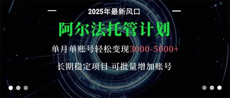 （16360期）阿尔法托管计划 单账号月入3000-5000，长期稳定项目，新手小白轻松上手。