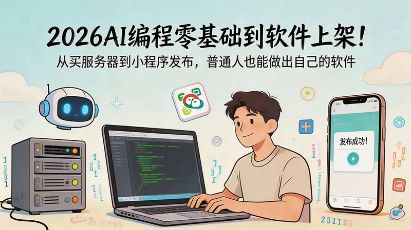 1d89f266732028bbf49a5d0d088b9ffb.jpeg 2026AI编程零基础到软件上架!从买服务器到小程序发布,普通人也能做出自己的软件