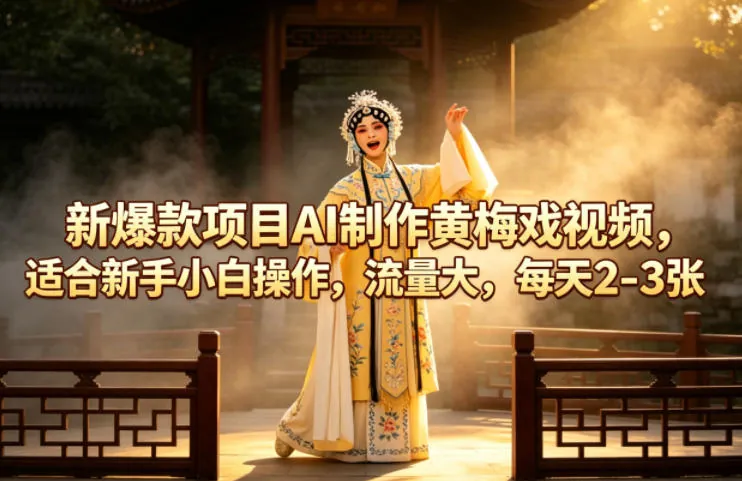 0621bf6863bc664fc5c432b911522008.jpeg 新爆款项目AI制作黄梅戏视频,适合新手小白操作,流量大,每天2-3张