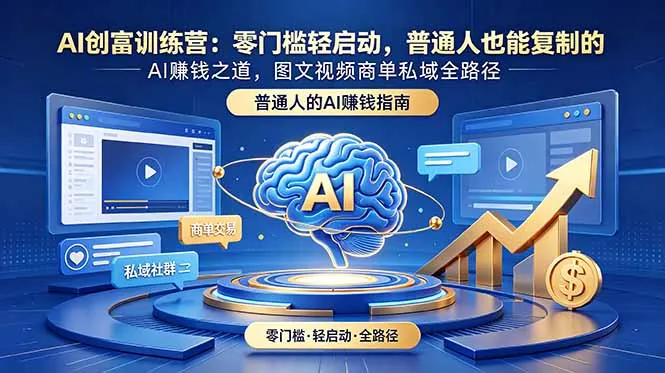 75b4c5a942e197f89ab6c2652f80764d.jpeg AI创富训练营:零门槛轻启动,普通人也能复制的AI赚钱之道,图文视频商单私域全路径