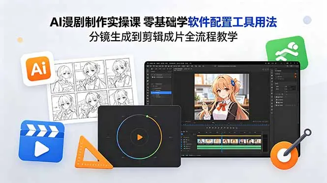AI漫剧制作实操课 零基础学软件配置工具用法 分镜生成到剪辑成片全流程教学