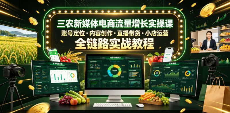 90e246cb2ad7e8d9ae8a0bccd40bd89e.jpeg 三农新媒体电商流量增长实操课,账号定位・内容创作・直播带货・小店运营,全链路实战教程