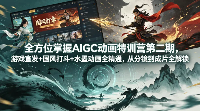6f01ceccc667378208bd558c6b1f7fec.jpeg 全方位掌握AIGC动画特训营第二期,游戏宣发+国风打斗+水墨动画全精通,从分镜到成片全解锁